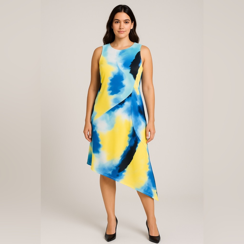 Alfani Abstract Watercolor Bias-Cut Dress Size 14 NWT